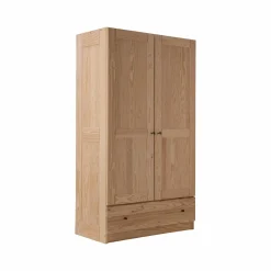 Armoire bois massif 2 portes 1 tiroir Iris - Naturel - Poignées Noir