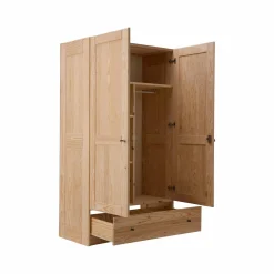 Armoire bois massif 2 portes 1 tiroir Iris - Naturel - Poignées Noir