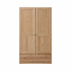 Armoire bois massif 2 portes 1 tiroir Iris - Naturel - Poignées Noir