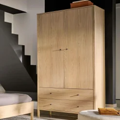 Armoire décor bois 2 portes 2 tiroirs Simon