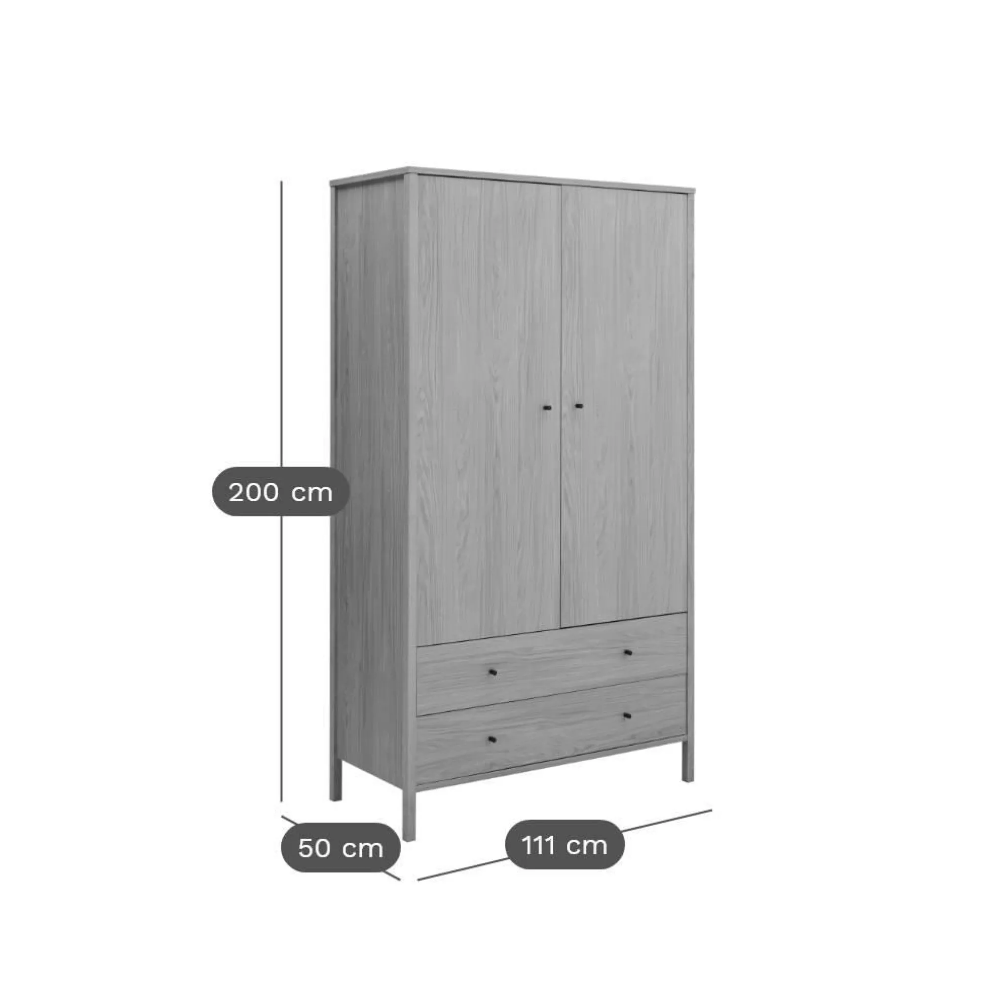 Armoire décor bois 2 portes 2 tiroirs Simon