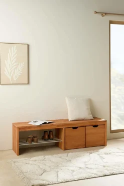 Banc à chaussures bois massif avec 2 cubes de rangement Cyriel - Hêtre Massif