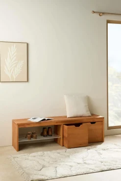 Banc à chaussures bois massif avec 2 cubes de rangement Cyriel - Hêtre Massif