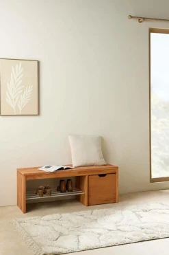 Banc à chaussures bois massif avec 1 cube de rangement Cyriel - Hêtre Massif