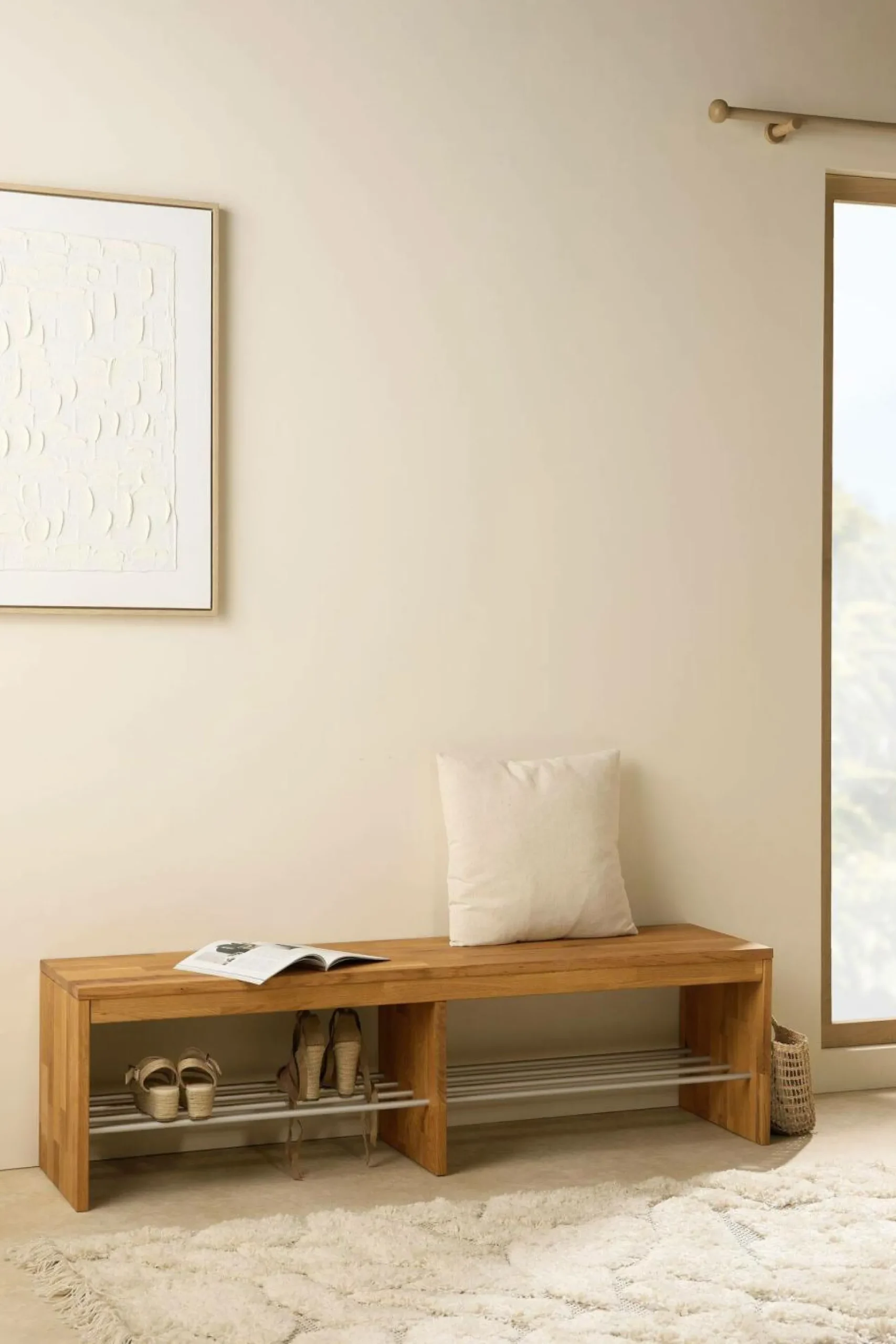 Banc à chaussures bois massif 3 places Cyriel - Chêne Massif