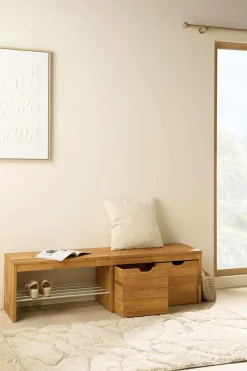 Banc à chaussures bois massif avec 2 cubes de rangement Cyriel - Chêne Massif