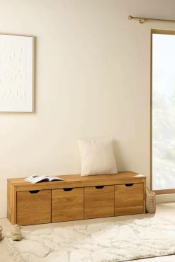 Banc bois massif 4 cubes de rangement Cyriel - Chêne Massif