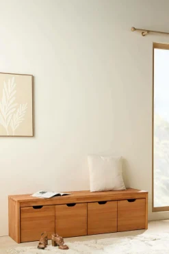 Banc bois massif 4 cubes de rangement Cyriel - Hêtre Massif