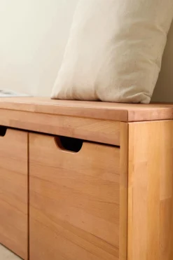 Banc bois massif 4 cubes de rangement Cyriel - Hêtre Massif