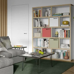 Bibliothèque 5 niveaux L150 cm Texas - Blanc/Naturel