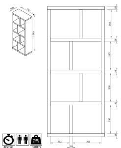 Bibliothèque 4 niveaux L70 cm Texas - Blanc