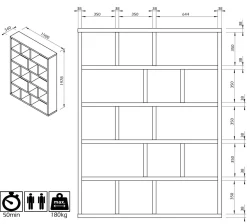 Bibliothèque 5 niveaux L150 cm Texas - Chêne