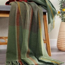 BIEDERLACK Plaid laine et cachemire à carreaux Clarence - Vert/Rouge - 130 x 170 cm