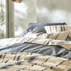 BLANC DES VOSGES Drap coton bio et recyclé Horizon - Indigo - 180 x 290 cm