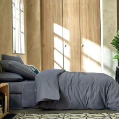 BLANC DES VOSGES Drap coton bio et recylé Ressources - Indigo - 180 x 290 cm