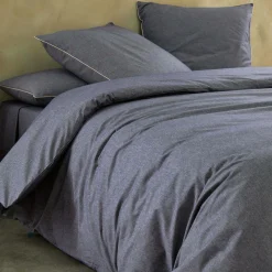 BLANC DES VOSGES Drap housse coton bio et recyclé Ressources - Indigo - 140 x 190 cm