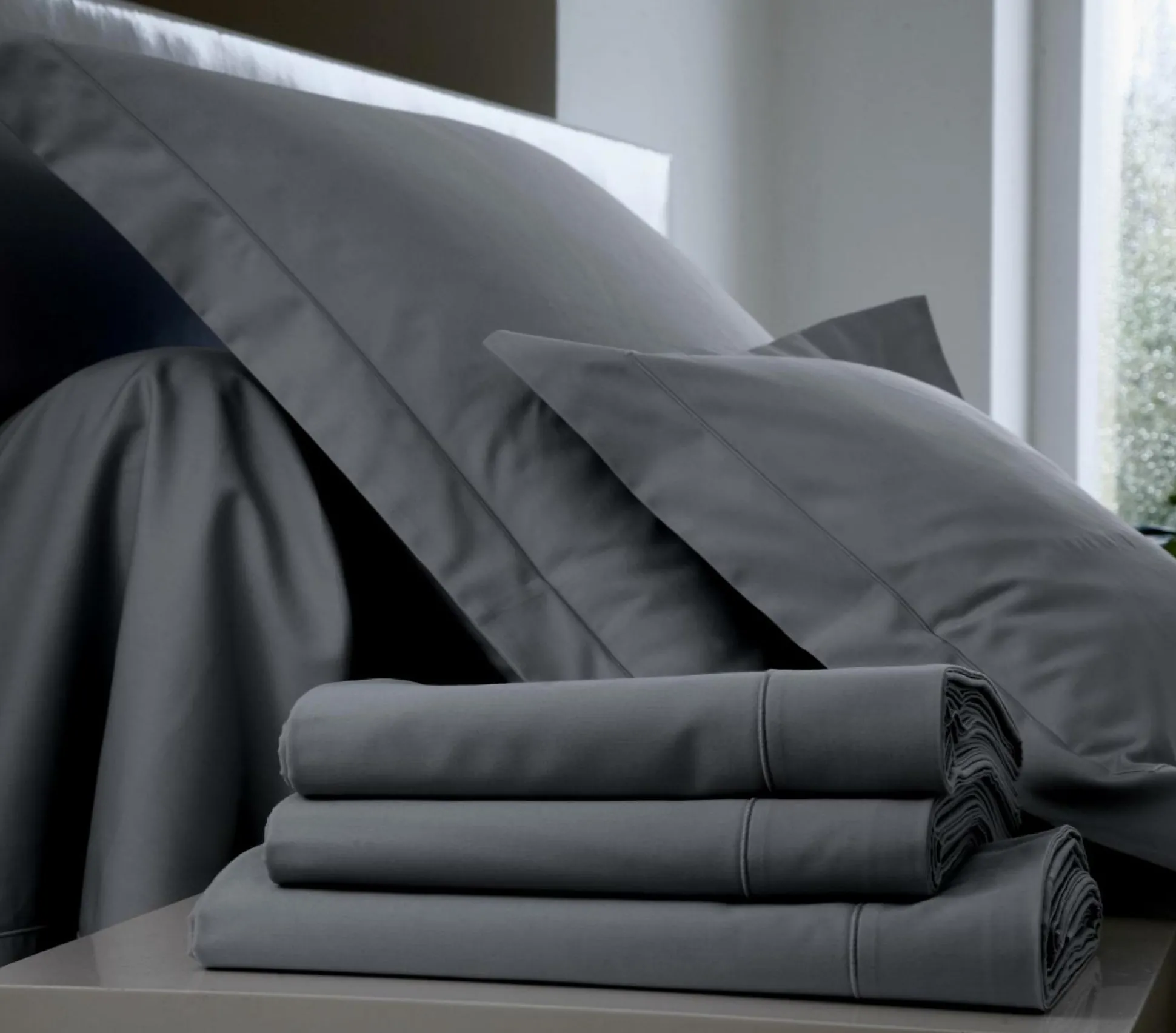 BLANC DES VOSGES Drap housse Percale Easy - Acier - 140 x 190 cm