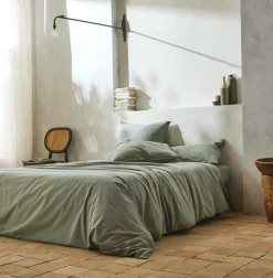 BLANC DES VOSGES Drap housse percale lavée Bohème - Toundra - 140 x 190 cm