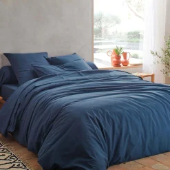 BLANC DES VOSGES Drap percale lavée Bohème - Indigo - 240 x 300 cm