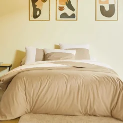 BLANC DES VOSGES Taie bicolore percale, Duo - Chanvre - Taie d'oreiller 50 x 75 cm