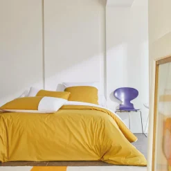 BLANC DES VOSGES Taie bicolore percale, Duo - Ocre - Taie d'oreiller 50 x 75 cm