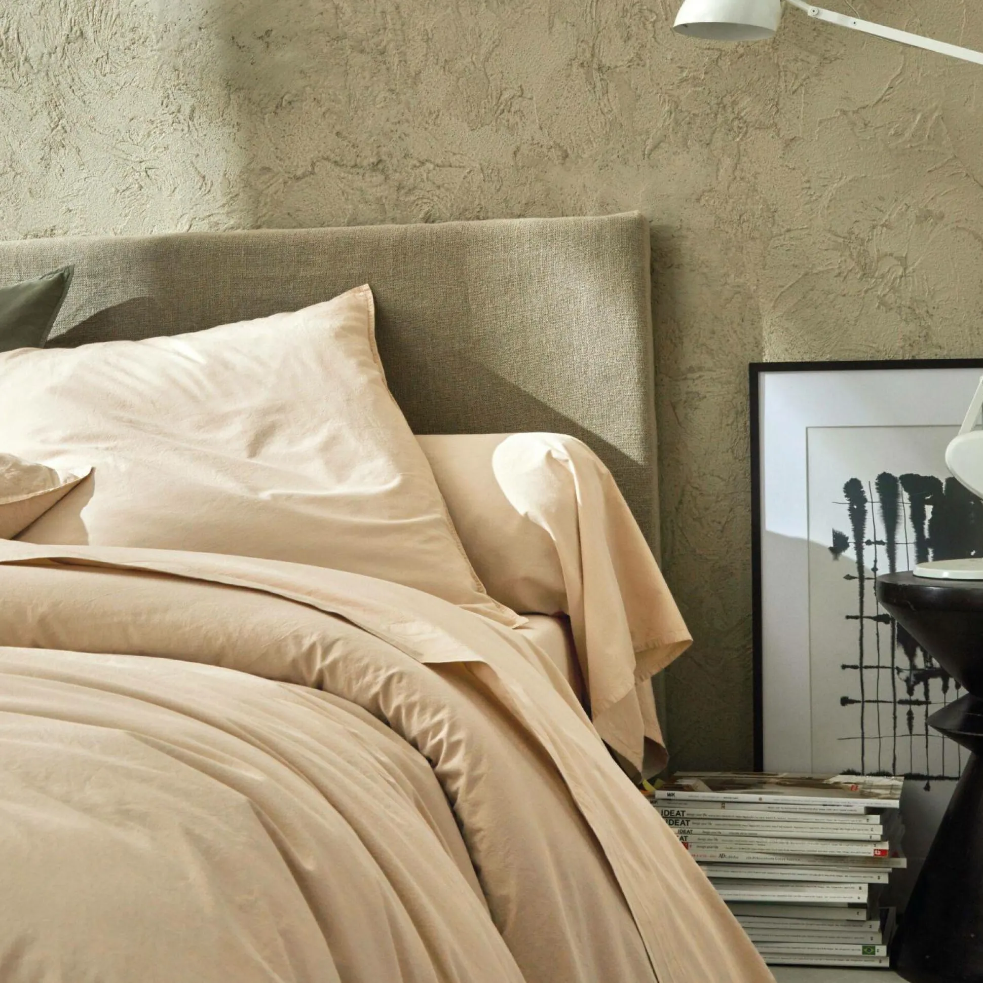 BLANC DES VOSGES Taie de traversin percale lavée Bohème - Crème - Taie de traversin 45 x 190 cm