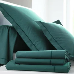 BLANC DES VOSGES Taie d'oreiller Percale Easy - Bleu Paon - Taie d'oreiller 50 x 73 cm