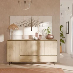 Buffet 4 portes 1 tiroir décor bois Gustavo - Chêne naturel