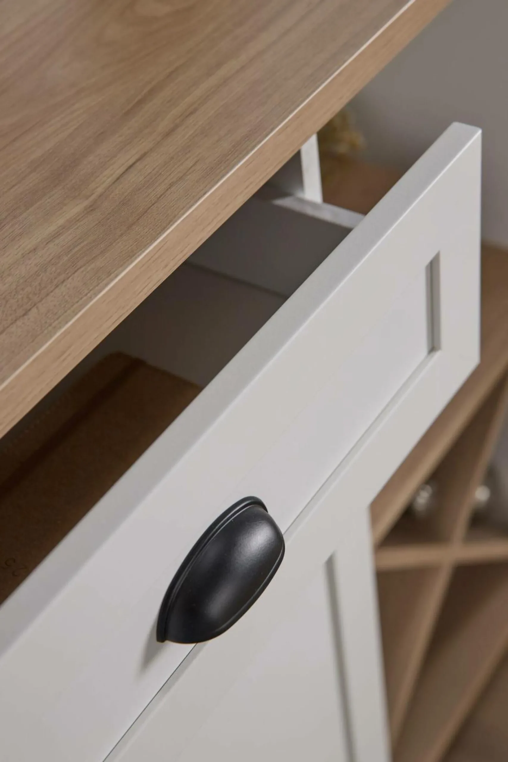 Buffet bas blanc et décor bois 1 porte 1 tiroir Pivoine