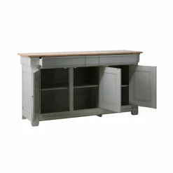 Buffet bois massif 3 portes 3 tiroirs Embellie - Gris
