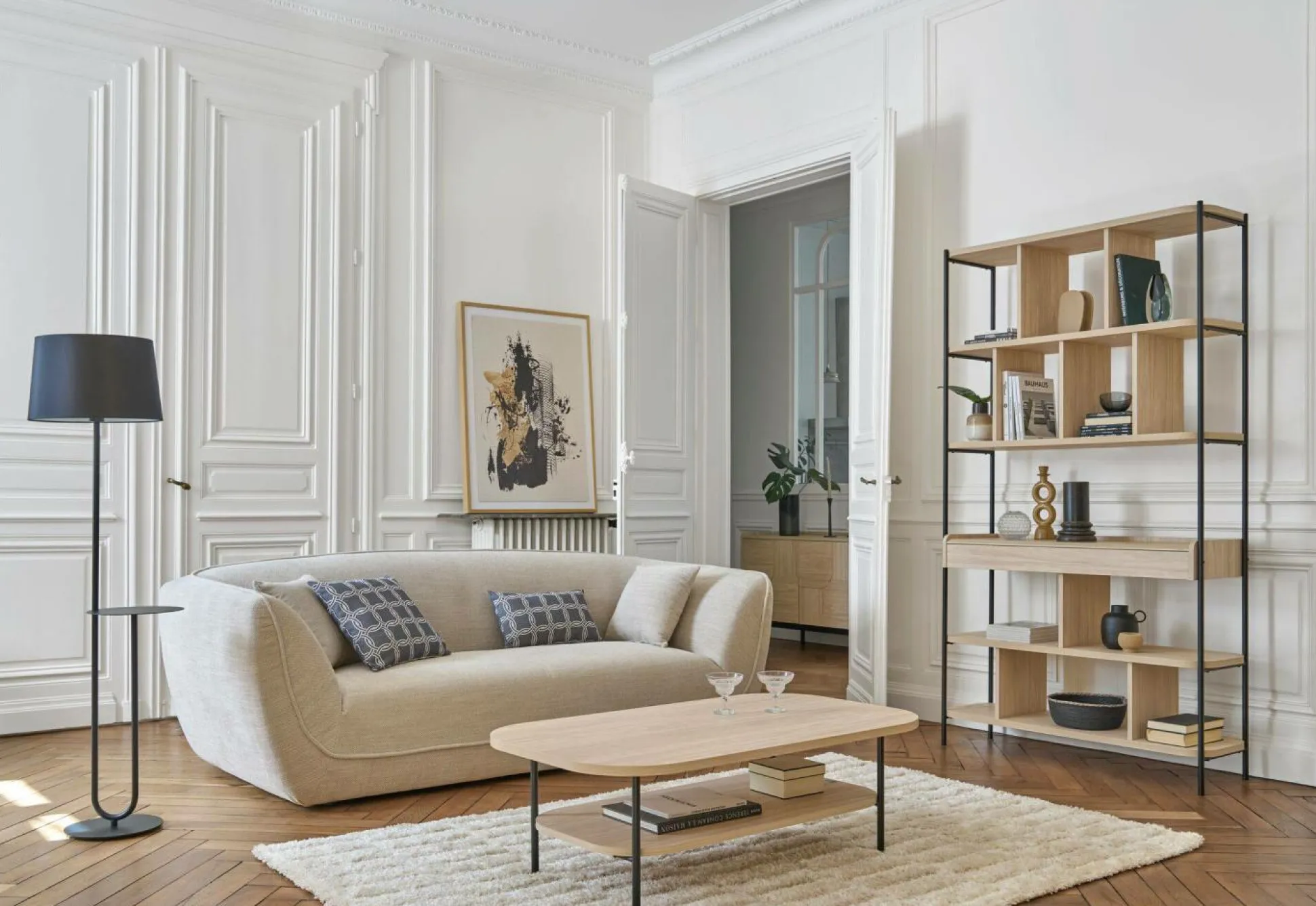 Buffet décor bois pieds métal 3 portes Mila