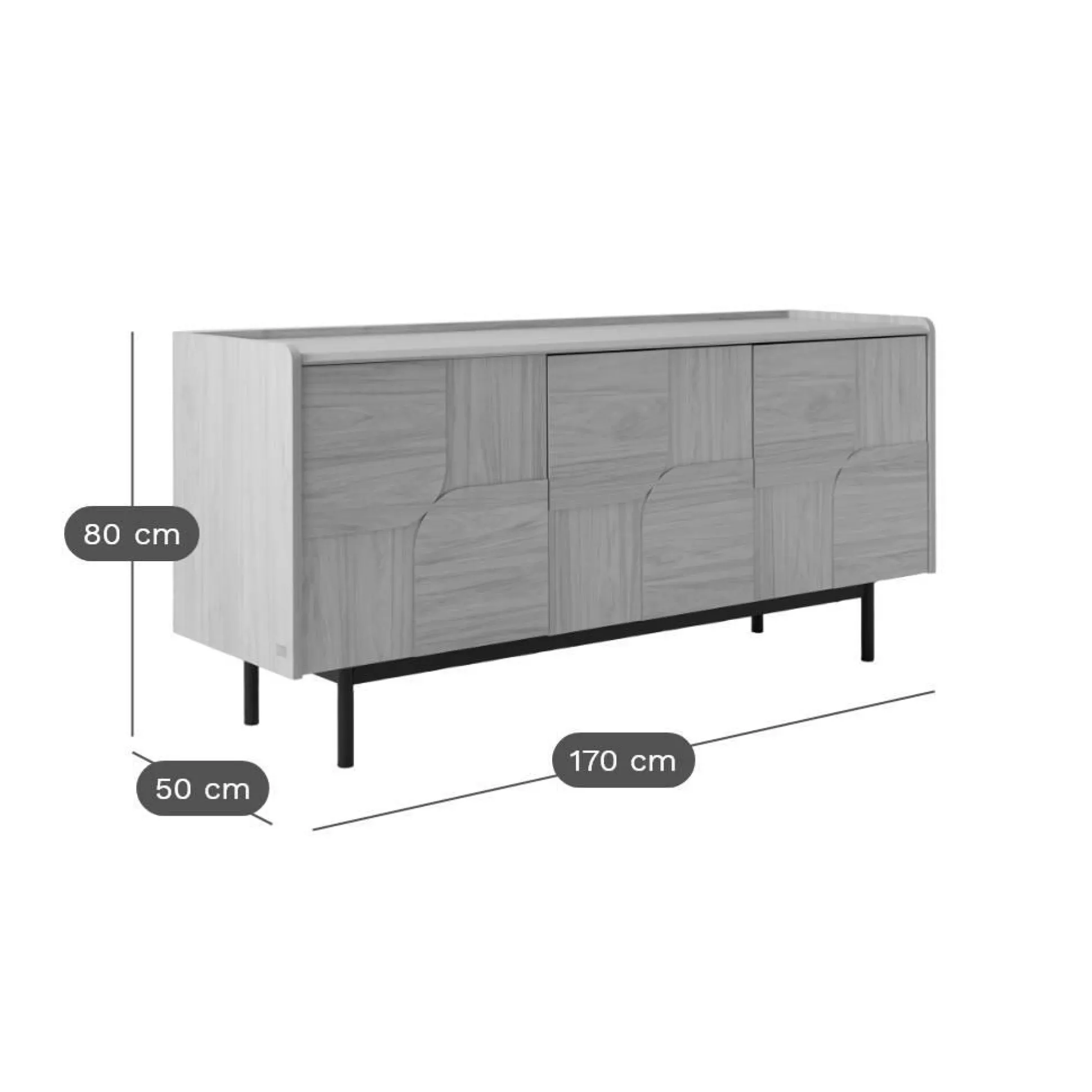 Buffet décor bois pieds métal 3 portes Mila