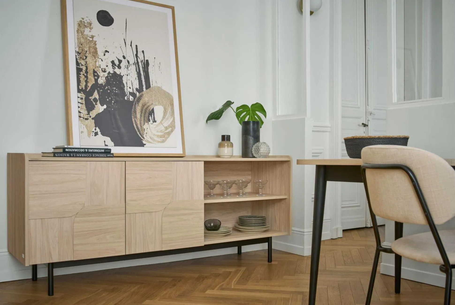 Buffet décor bois pieds métal 2 portes Mila