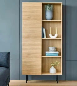 Buffet haut 1 porte bois pieds métal Alex