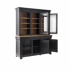 Buffet vaisselier bois massif 6 portes 3 tiroirs Embellie - Noir