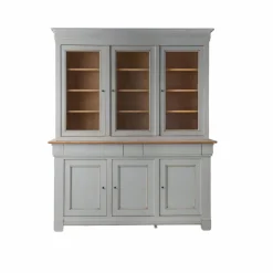 Buffet vaisselier bois massif 6 portes 3 tiroirs Embellie - Gris