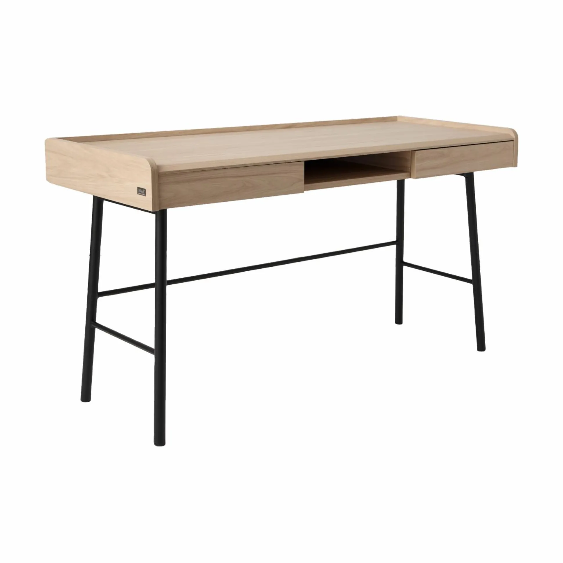 Bureau décor bois pieds métal 2 tiroirs Mila