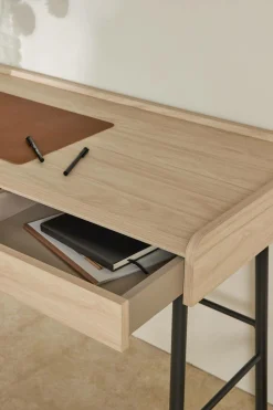 Bureau décor bois pieds métal 2 tiroirs Mila