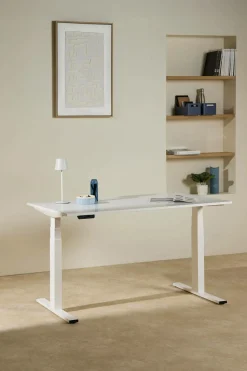 Bureau électrique assis-debout ergonomique Marley - Plateau Blanc/Pieds blancs - 120 x 70 cm
