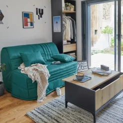 Canapé BZ tissu matelas 15 cm Genay - Bleu Canard