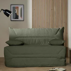 Canapé BZ velours côtelé matelas 12 cm Gaston - Vert Kaki