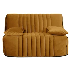 Canapé BZ velours matelas 15 cm Oriane - Jaune Mordoré - Matelas mousse HR