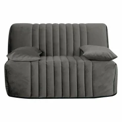 Canapé BZ velours matelas 15 cm Oriane - Gris Clair - Matelas mousse HR