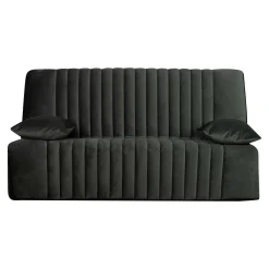 Canapé clic-clac velours matelas 15 cm Oriane - Gris - Matelas mousse HR