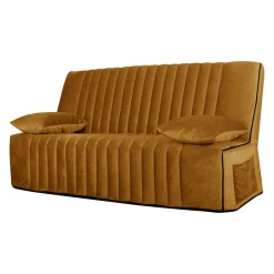 Canapé clic-clac velours matelas 15 cm Oriane - Jaune Mordoré - Matelas mousse HR
