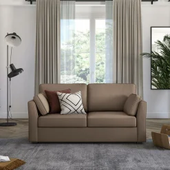 Canapé convertible tissu coton déhoussable Marbella - Taupe - 2 places