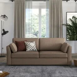 Canapé convertible tissu coton déhoussable Marbella - Taupe - 3 places