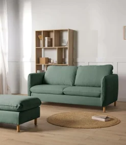 Canapé convertible tissu chenillé Portimo - Vert de gris