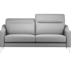 Canapé cuir têtières relevables Ben - Gris Clair - Grand 3 places