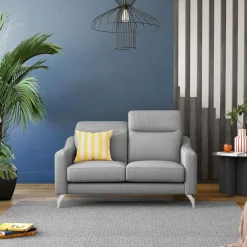 Canapé cuir têtières relevables Ben - Platine - Grand 2 places